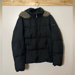 Columbia Puffer Coat Jacket Down Winter Black Women Size XL Faux Fur Hood